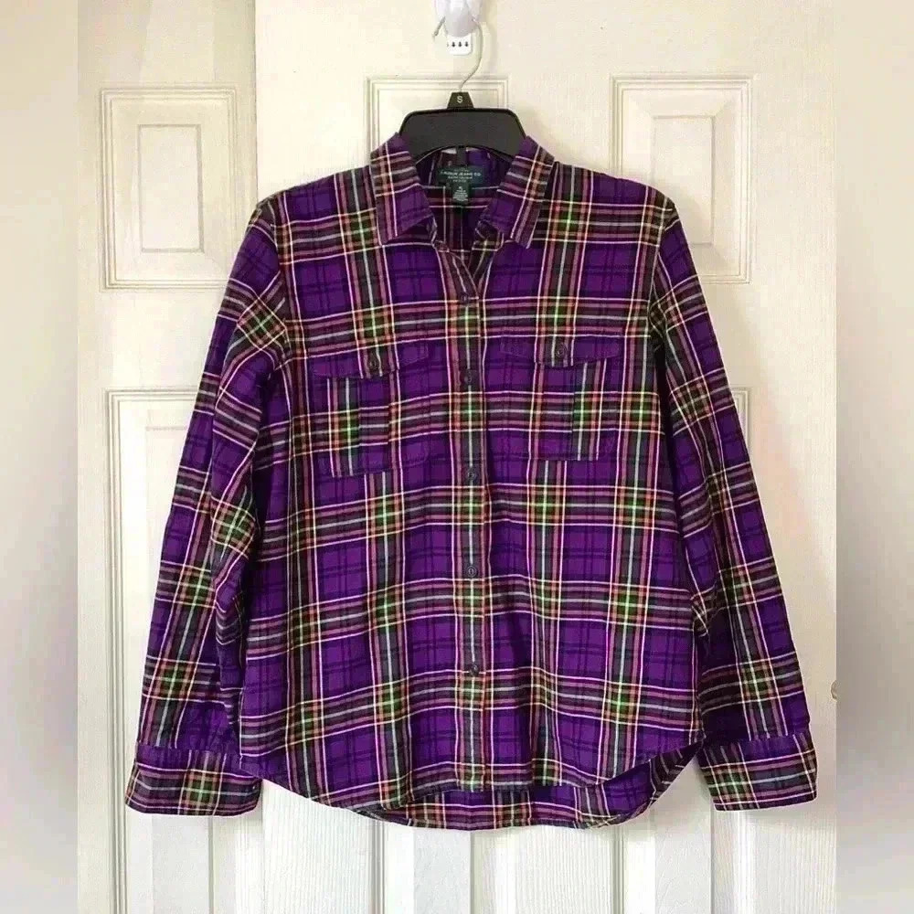 Ralph Lauren Women’s Purple Plaid Cotton Flannel Shirt Size PL